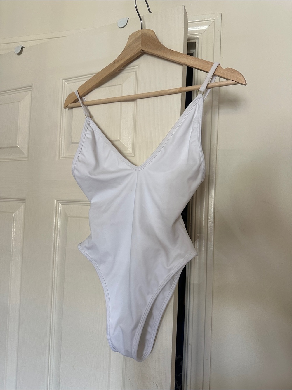 Classic V-Neck One-Piece Swimsuit in White